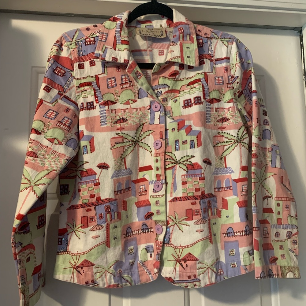 Life Style Petite beaded front women’s jacket size PS 100% cotton